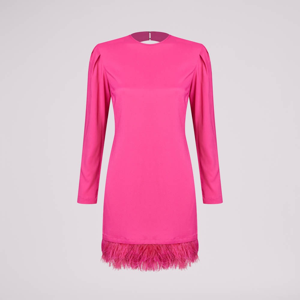 Vestido Reto Com Plumas Omma