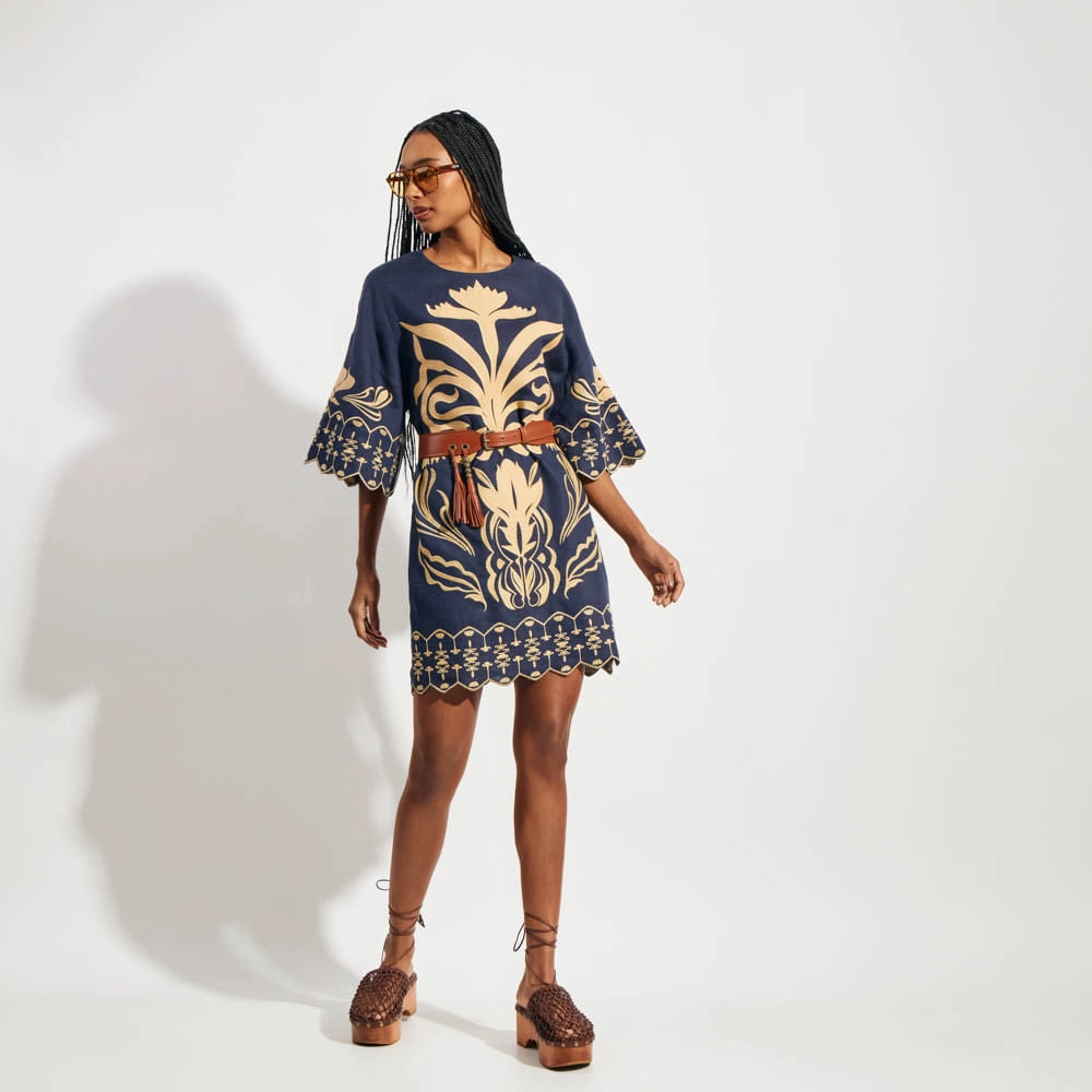 Vestido Linho Bordado Zizi