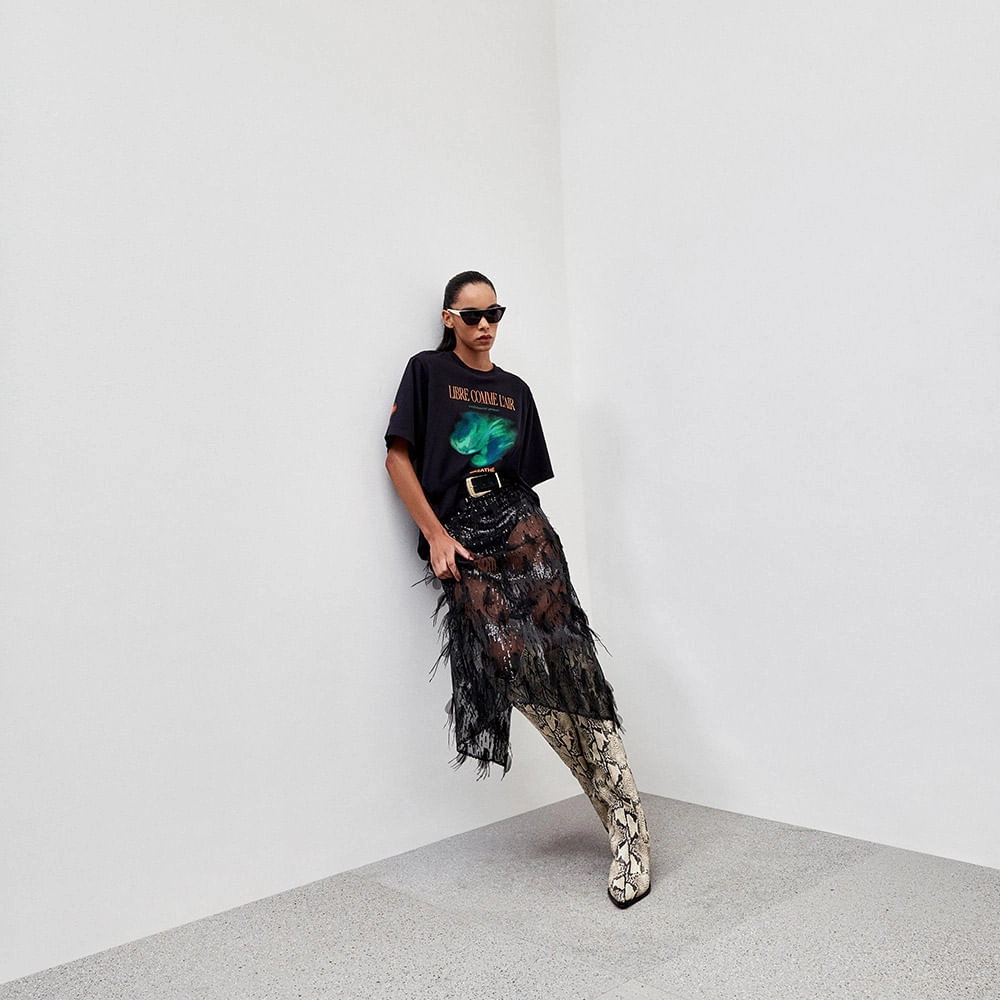 Saia Paetê Pluma Tessa