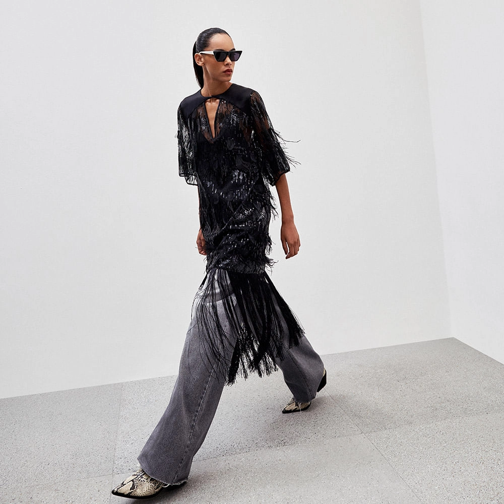 Vestido Paetê Pluma Triz