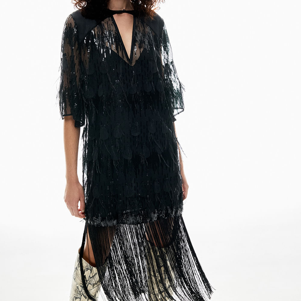 Vestido Paetê Pluma Triz