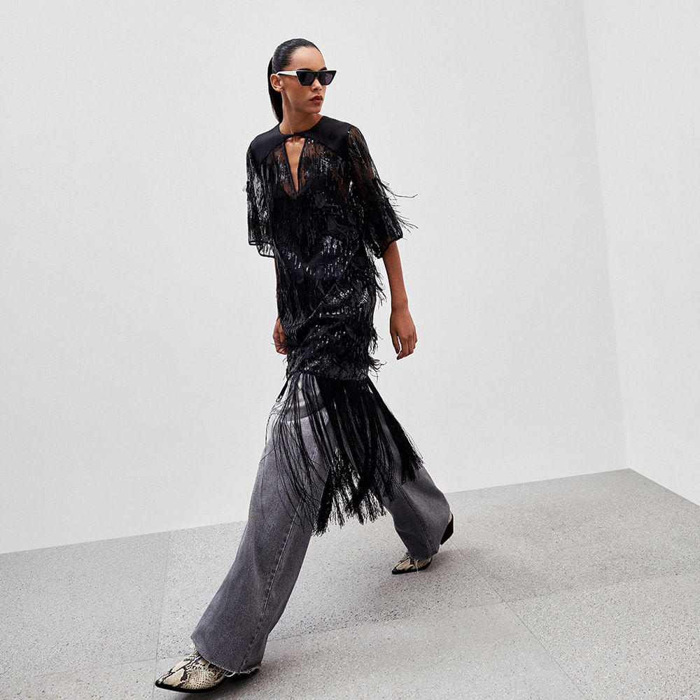 Vestido Paetê Pluma Triz