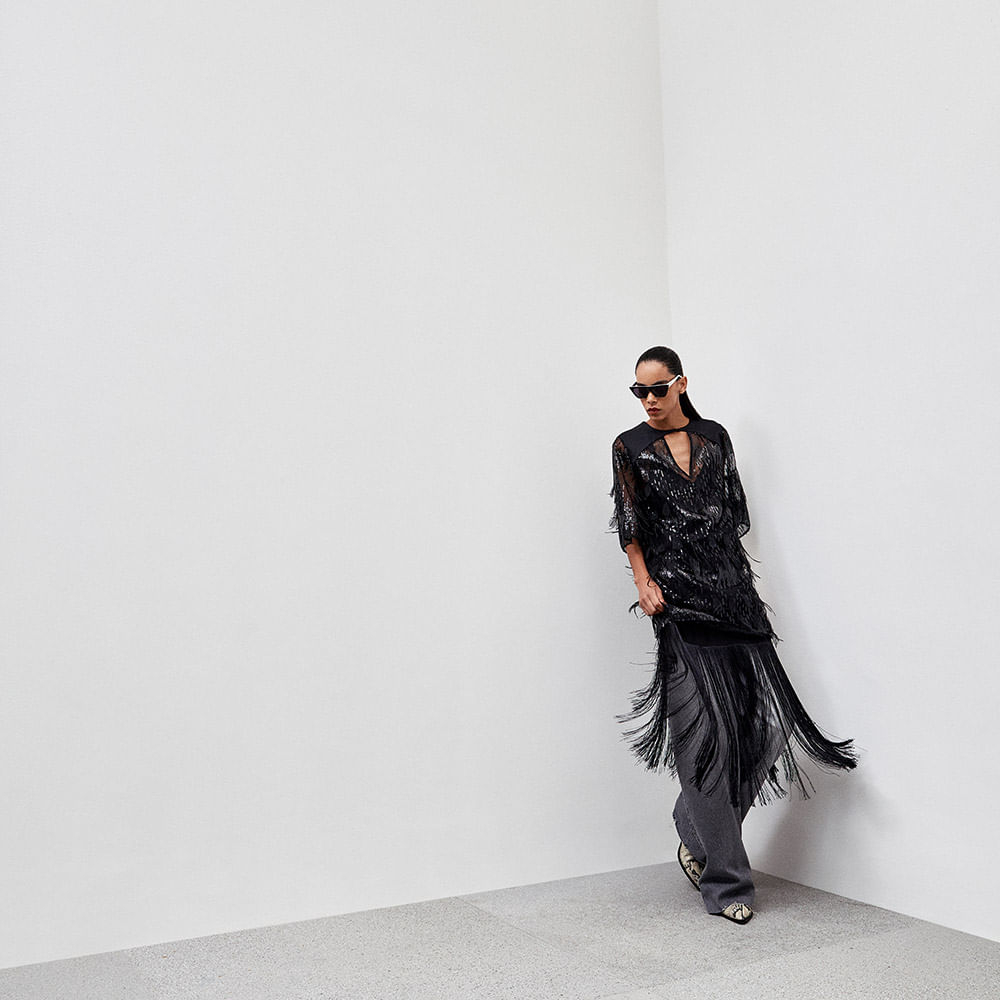 Vestido Paetê Pluma Triz