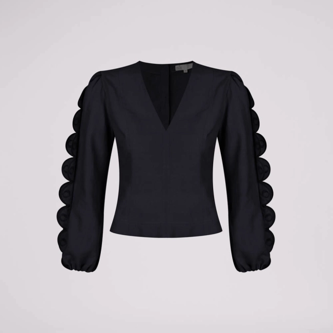 Blusa Linho Scallops Lupita - Preto/40