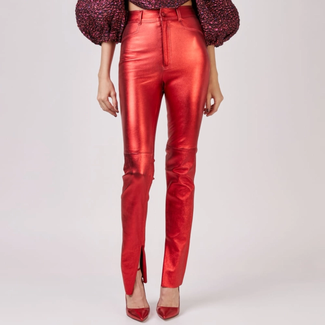 Calça Couro Metalizado Stretch Vanessa