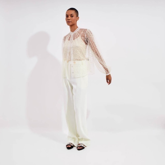 Camisa Tule Poá Penny - Off White/40