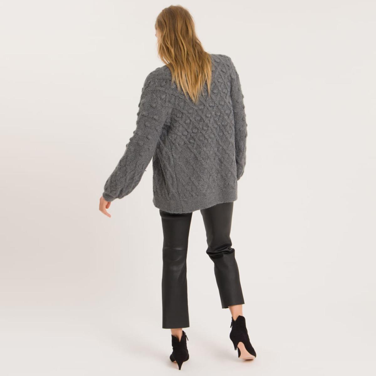 Cardigan Pompom Meir - Cinza Mescla/G