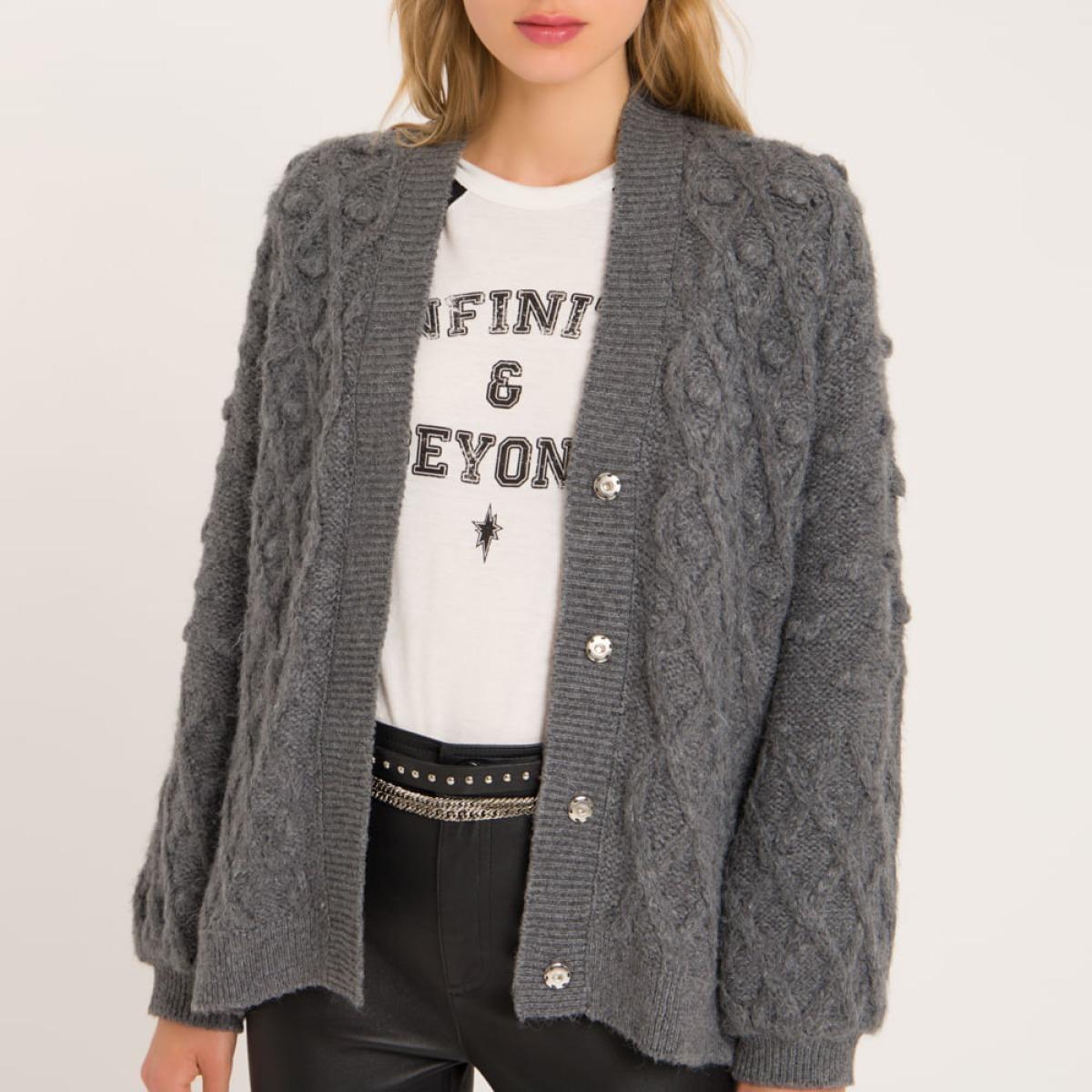 Cardigan Pompom Meir - Cinza Mescla/G