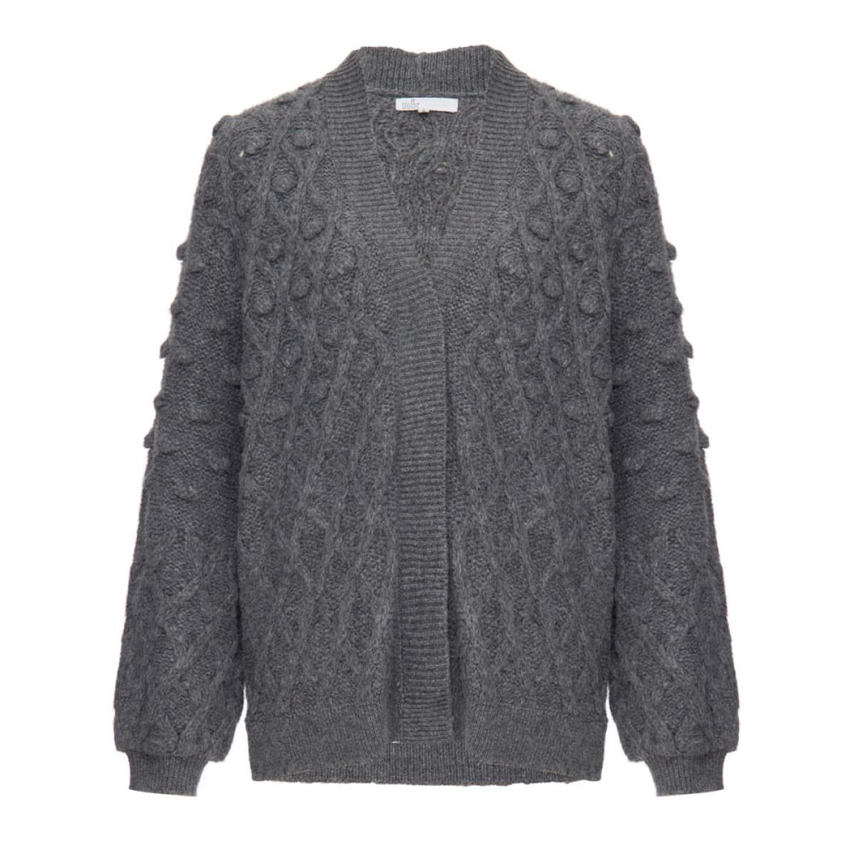 Cardigan Pompom Meir - Cinza Mescla/G