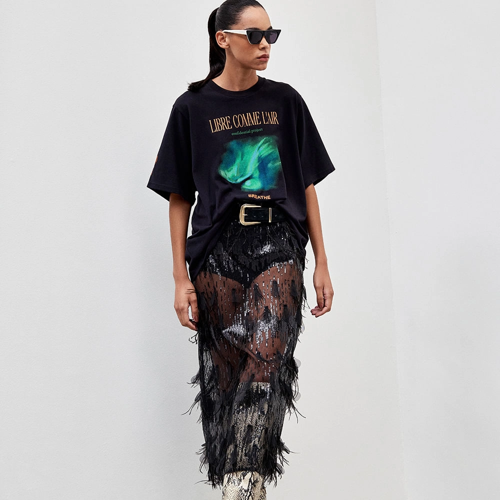 Saia Paetê Pluma Tessa