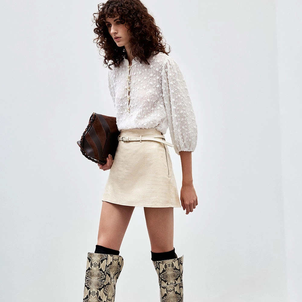 Saia Shorts Couro Croco Valen