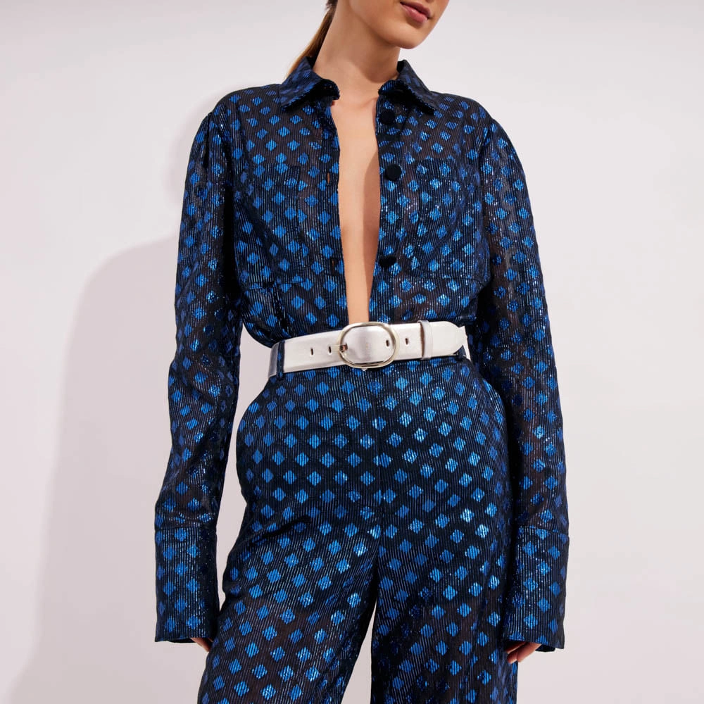 Cinto Couro Metalizado Esther