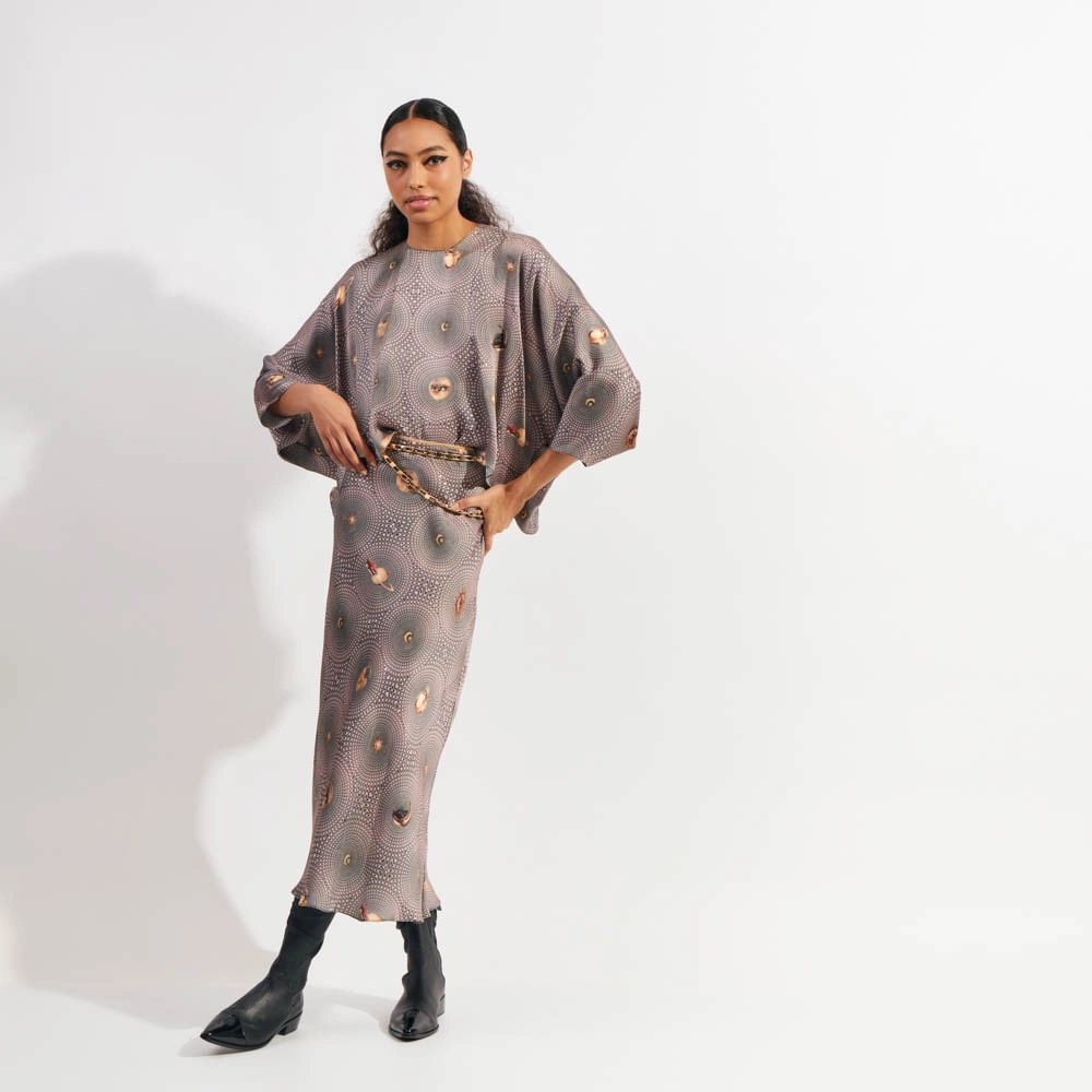 Saia Cetim Mellow Chloe - Verde/Rosa/36