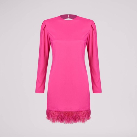 Vestido Reto Com Plumas Omma