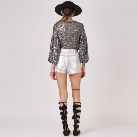 Hotpants Couro Metalizado Stretch Vivian Hotpants Couro Metalizado Stretch Vivian