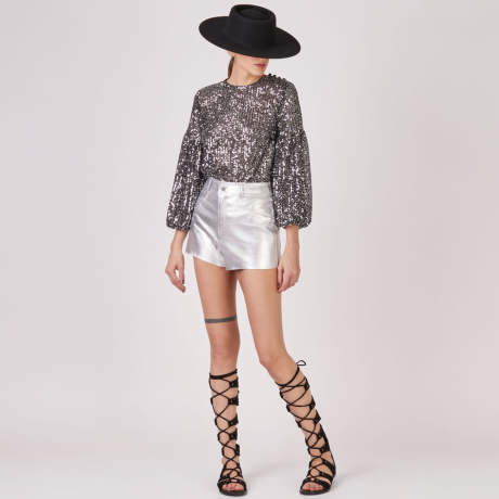 Hotpants Couro Metalizado Stretch Vivian Hotpants Couro Metalizado Stretch Vivian