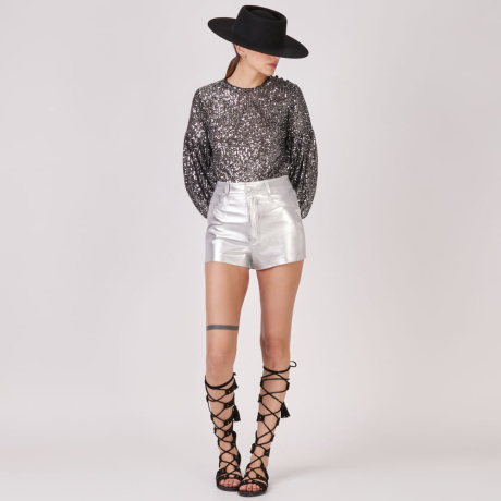 Hotpants Couro Metalizado Stretch Vivian Hotpants Couro Metalizado Stretch Vivian