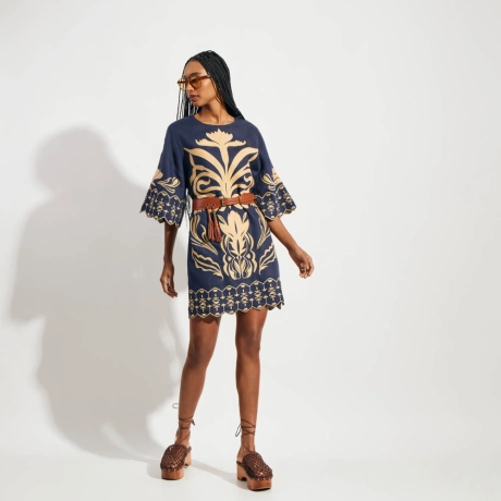 Vestido Linho Bordado Zizi