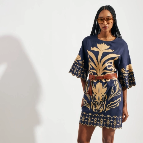 Vestido Linho Bordado Zizi