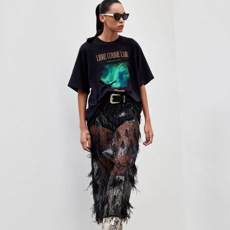 Saia Paetê Pluma Tessa