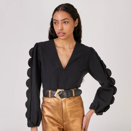 Blusa Linho Scallops Lupita - Preto/40