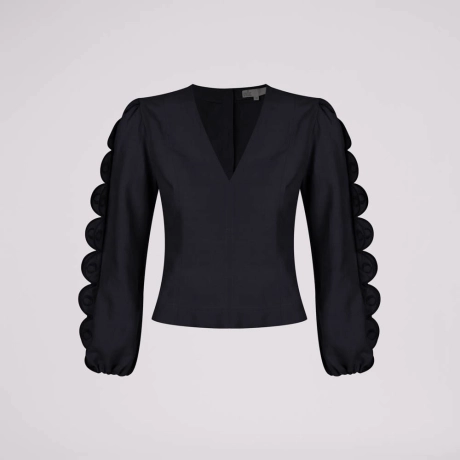 Blusa Linho Scallops Lupita - Preto/40