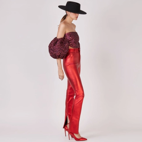 Calça Couro Metalizado Stretch Vanessa