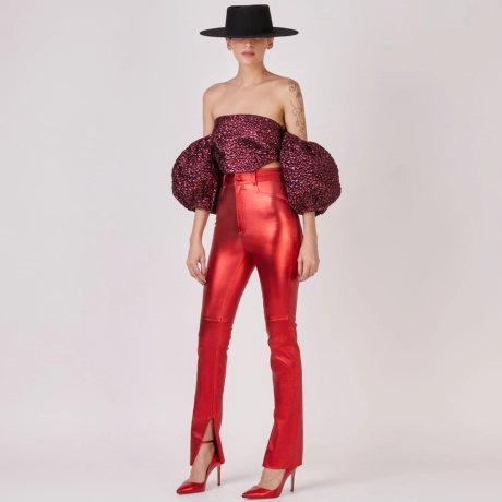 Calça Couro Metalizado Stretch Vanessa