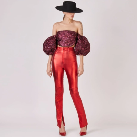 Calça Couro Metalizado Stretch Vanessa