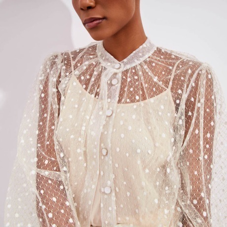 Camisa Tule Poá Penny - Off White/40