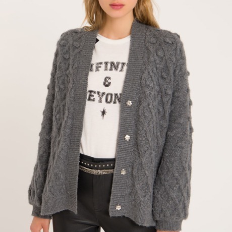 Cardigan Pompom Meir - Cinza Mescla/G