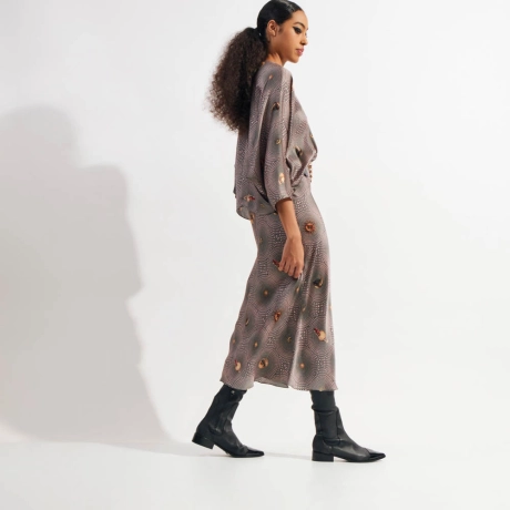 Saia Cetim Mellow Chloe - Verde/Rosa/36