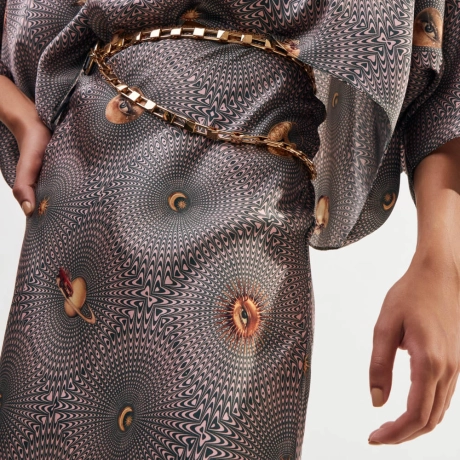 Saia Cetim Mellow Chloe - Verde/Rosa/36