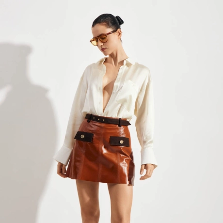 Saia Shorts Couro Cora