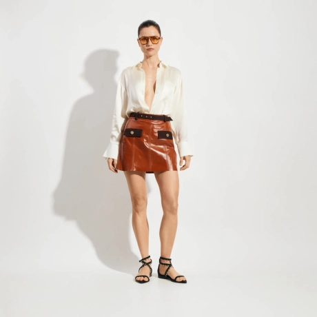 Saia Shorts Couro Cora