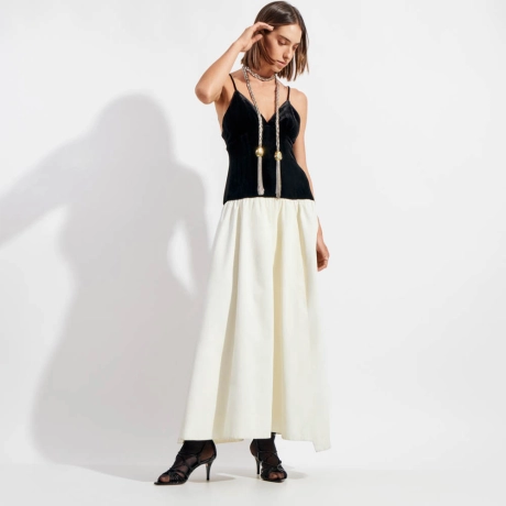 Vestido Veludo Tafetá Taty